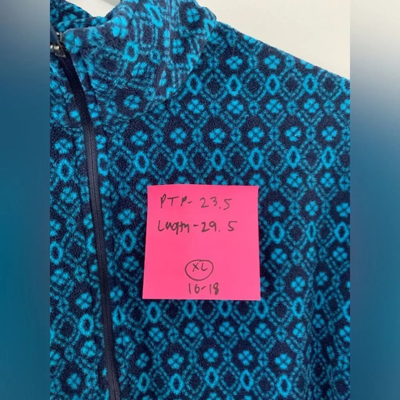Lands’ End Quarter Zip Pullover Fleece Sweater Pattern Blue Size XL 16 - Picture 8 of 8